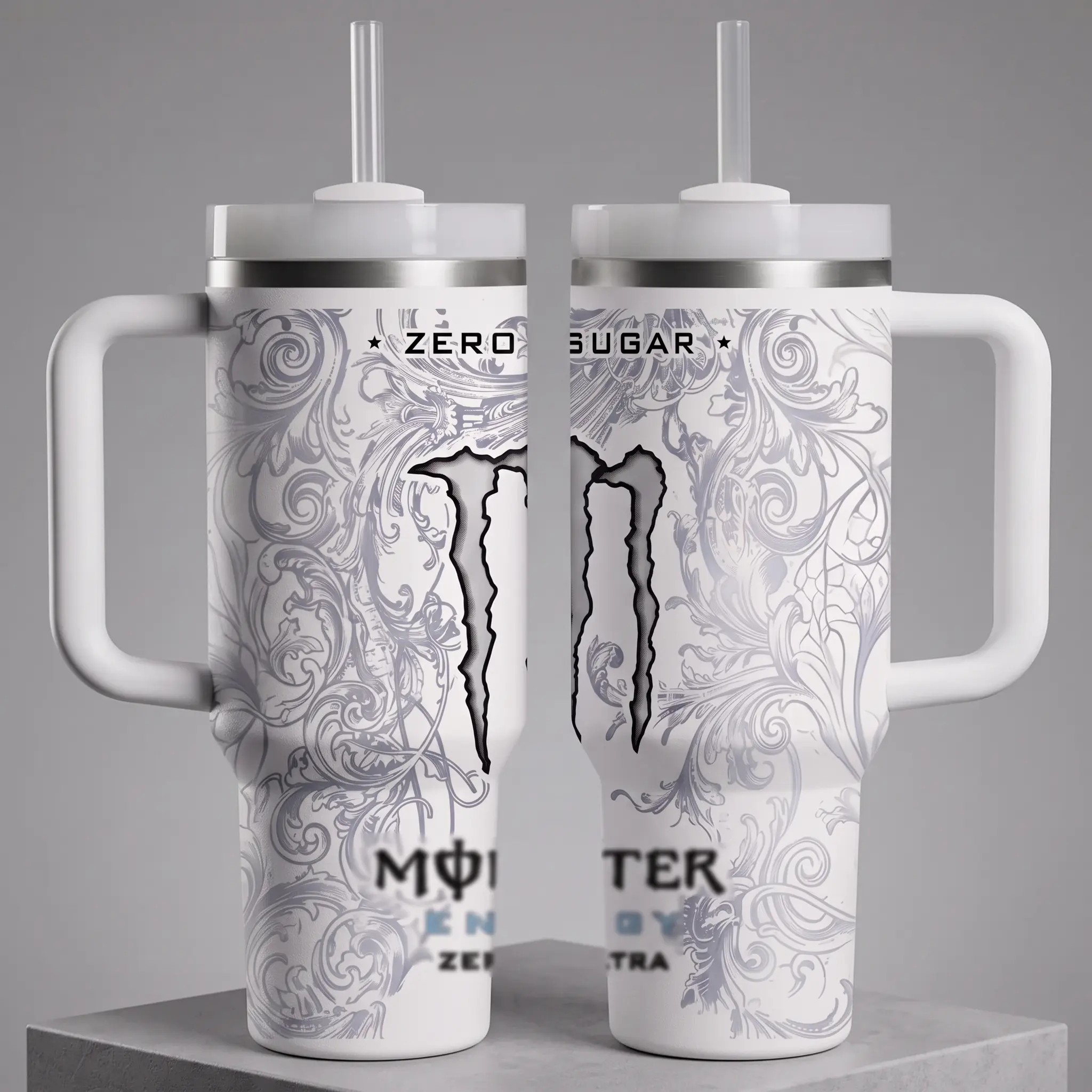 White Mons Energy Drink Tumbler with Handle, Drinkware Gift, Gift for fan White Mons Energy Drink Tumbler with Handle, Drinkware Gift, Gift for fan