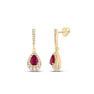 Gold Dangle Earrings 5/8 Cttw Pear Ruby Womens (1.71 grams)