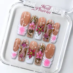 NailPhoria FAE BLOSSOM - Handmade Press-On Nails | Reusable, Salon-Quality, Long-Lasting, Glossy Design