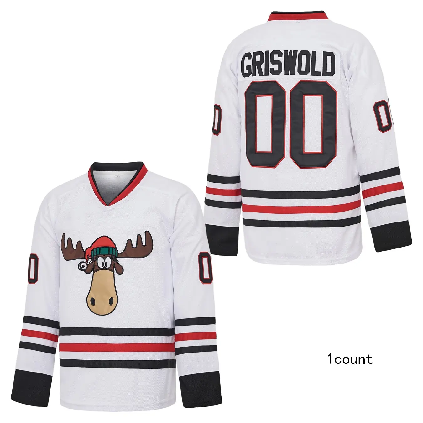 Men's Griswold 00 Stitched Hockey Jersey, V-Neck Athletic Apparel with Long Sleeves, Breathable Sports Top with Button for Christmas Watch Party