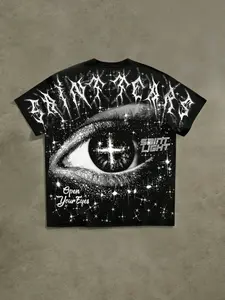Men's Eye Print T-Shirt, Casual Loose-Fitting Short Sleeve, Outdoor Travel Party Streetwear, All Seasons Fashion