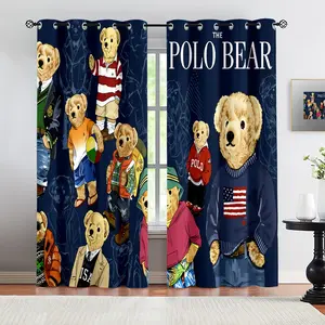 Bear print pattern, 2 curtain sets, suitable for living room, balcony, and bedroom windows, perfect for home, seasonal, holiday room decoration
