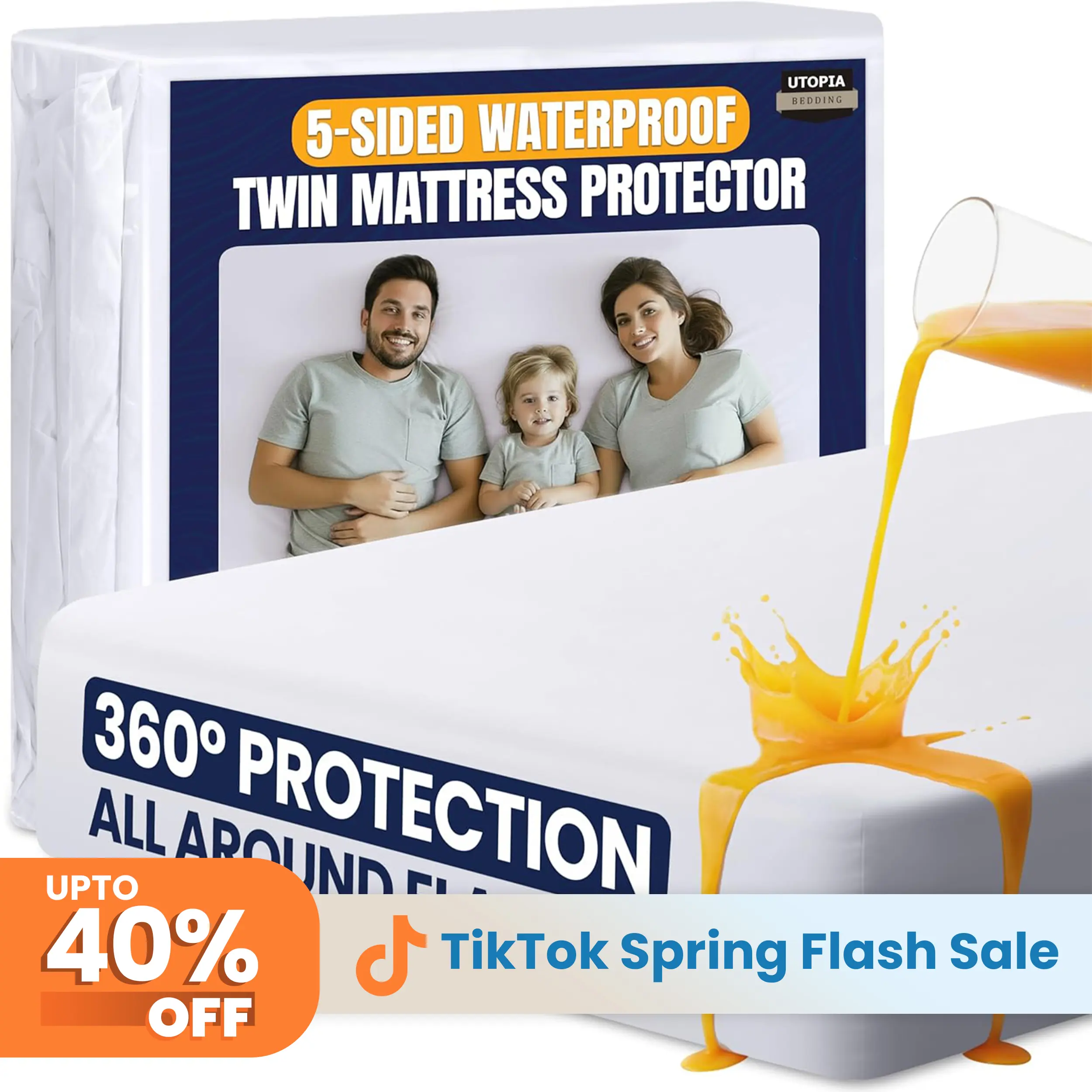 Utopia Bedding 5-Sided Waterproof Mattress Protector - High Quality TPU Backing, Premium Breathable Fitted Style Cover with Stretchable Pockets, Machine Washable for Families with Children