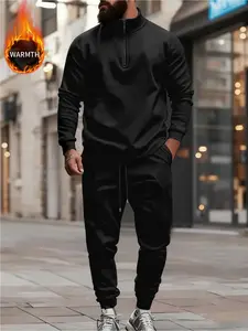 Men's Winter Fleece Half-Zip Stand Collar Sweatshirt Set, Skin-Friendly Business Casual, Urban Trendsetter Daily Commute, Comfortable Stylish Warm Choice