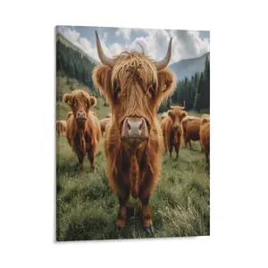 Rustic Highland Cow Posters Wall Art Prints Cute Animals Green Grass Canvas Posters Home Wall Art Family Bedroom Office Decor Aesthetic Festival Gift