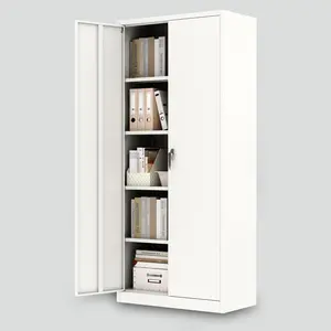 Secure & Spacious Metal Filing Cabinet – 71" Tall Storage Locker with Lock, Double Doors, 5 Adjustable Shelves – Heavy Duty Steel Organizer for Office, Home, Garage, School – White