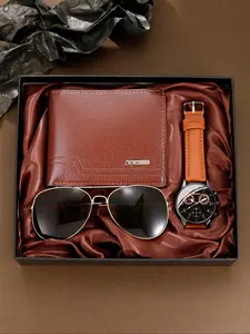 3pcs Men's Watch Set with Wallet and Glasses, Stylish Gift Box, Perfect for Daily Use, Holidays, Birthdays, Parties