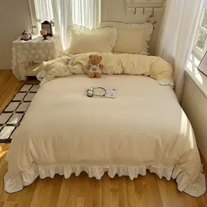 New 3pc Breathable and Non-Stuffy Bedding Set (1 Bed Cover + 2 Pillowcases)   Soft and Fluffy, Skin-Friendly, Machine Washable   Light Luxury Ruffle Design, Fresh and Gentle Style, Suitable for All Seasons