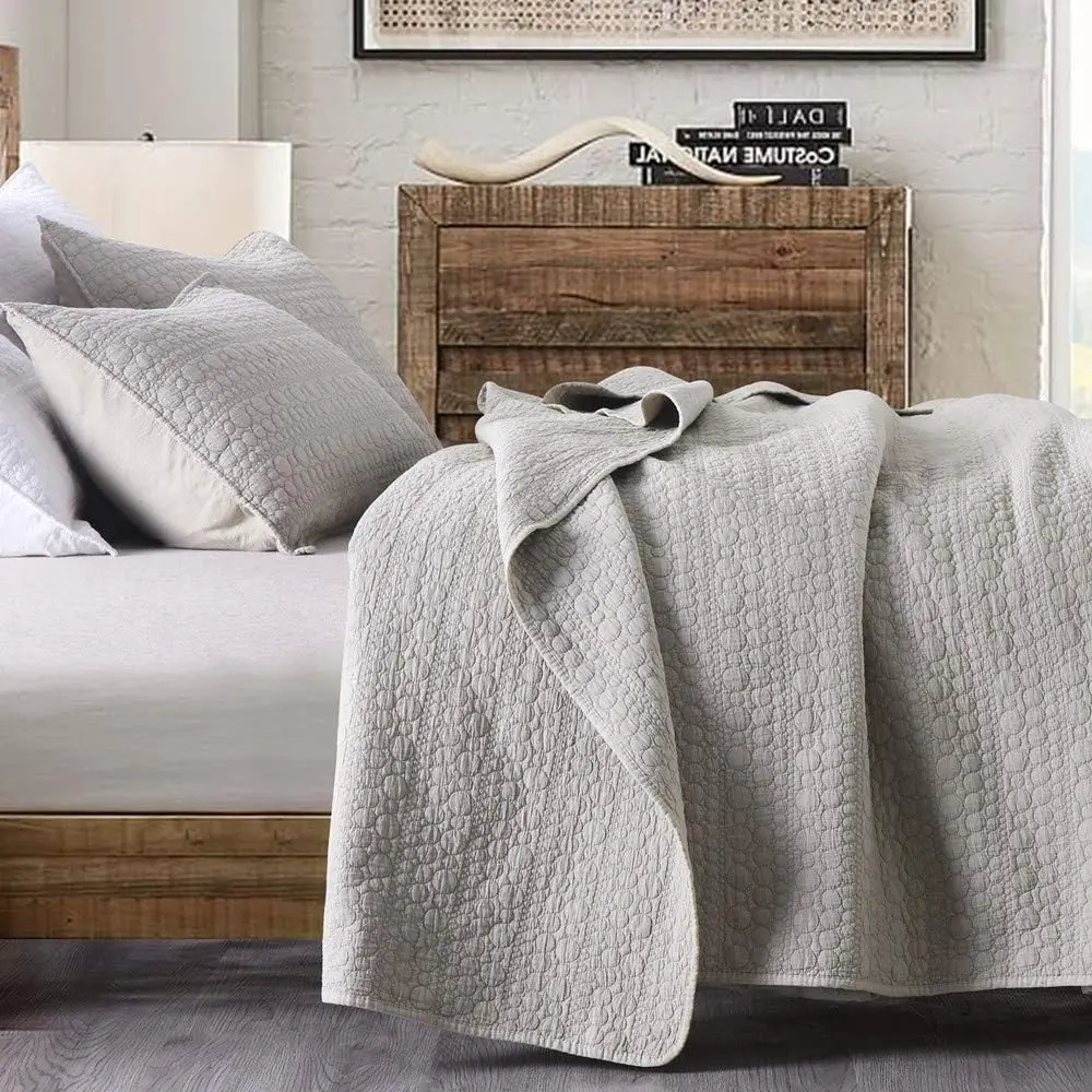 Oversized King Quilt, Beige California King Quilt Geometric Spots Stitched Pattern,-Washed Microfiber Ultra Lightweight Quilted Bedspread Cal King for, 3