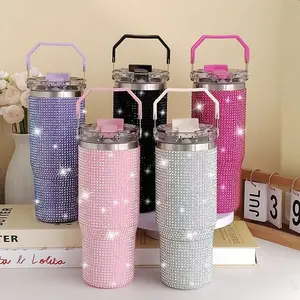 30oz Insulated Tumbler With 2-In-1 Lid – One Lid For Straw & Sip, Diamond Finish, 304 Stainless Steel, Leakproof, US Local Shipping