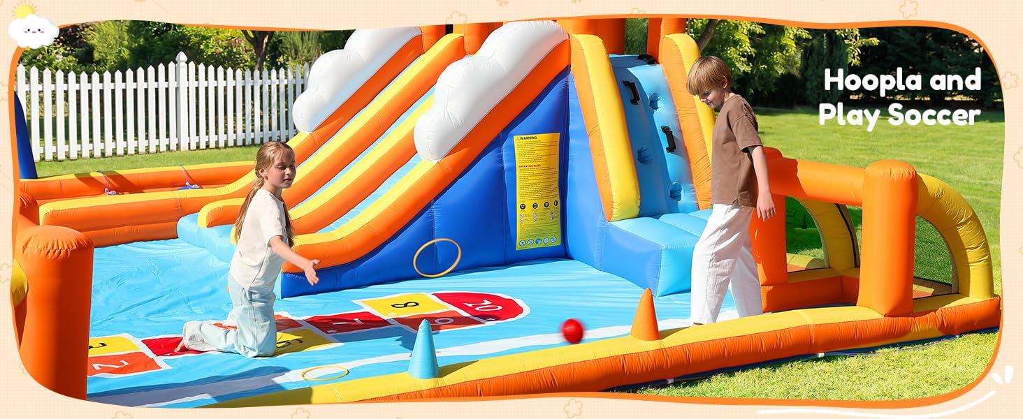 【Beautyhackher Exclusive】Inflatable Water Slide, Water Park for Big Kids,with Blower, Slides, Climbing Walls, Water Guns, and Deep Splash Pool, Indoor and outdoor, Summer Gifts