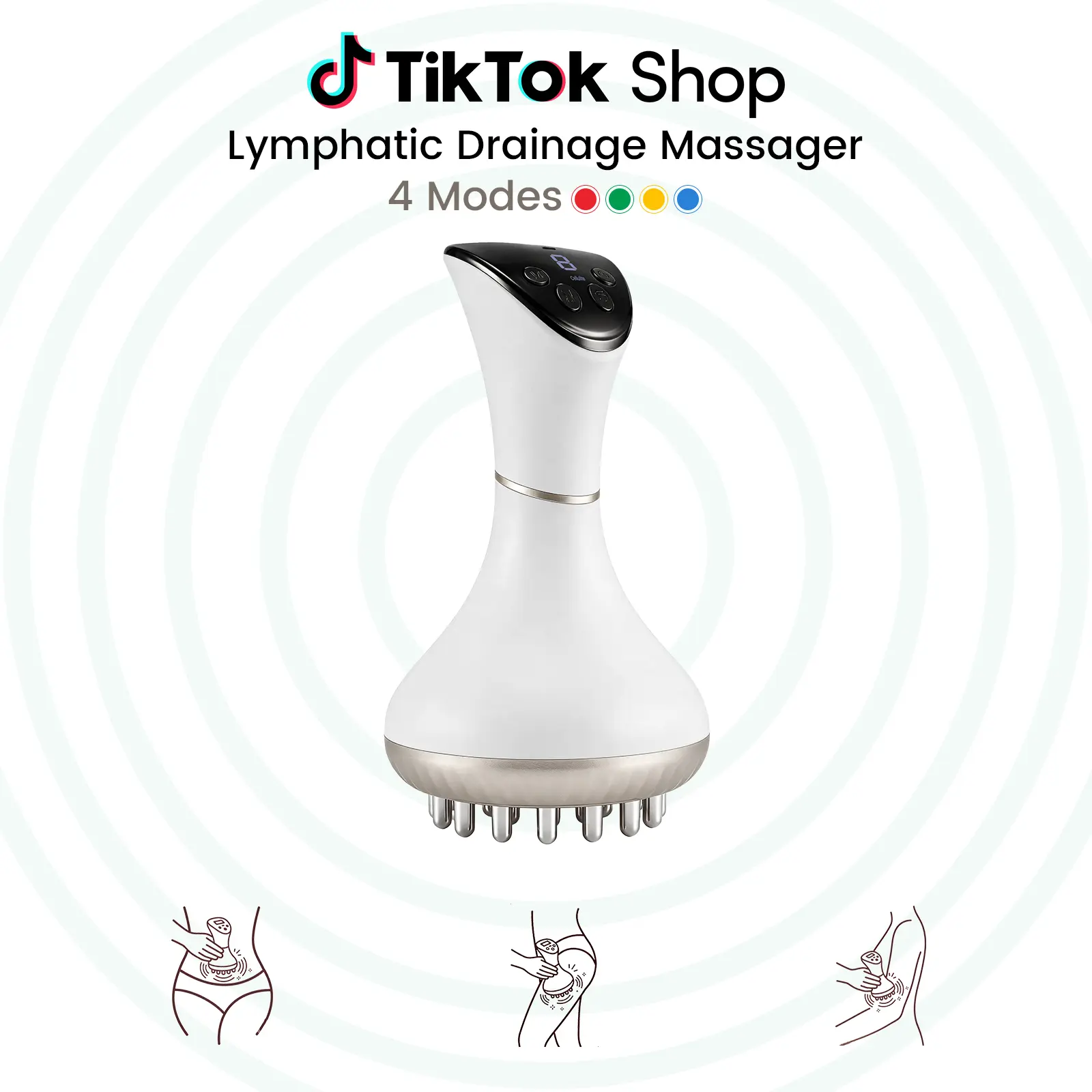 Upgraded 4-in-1 LED Body Sculpting & Lymphatic Drainage Massager - Professional Heated Vibration Handle Tool for Skin Tightening, Cellulite - Portable Daily Self-Care Gift for Beauty & Personal Care Enthusiasts