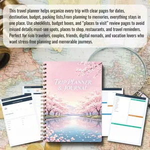 A5 70-page travel planning handbook and journal  portable itinerary checklist template, including daily diary, date, destination, budget, packing list, and other features, spiral-bound, specially designed for travel planning