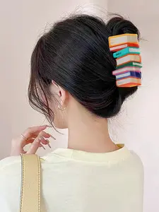 Colorblock Book Design Hair Claw, Cute Hair Accessories for Women & Girls, Minimalist Headwear Suitable for Thick Hair, Flat Claw Clips