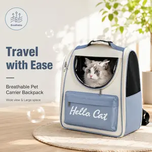 Blue Airline-Approved Cat Backpack Carrier, Breathable Soft-Sided Pet Travel Bag with Large Space, Wide-View Window, Portable for Small to Large Cats and Puppies