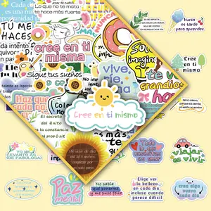 100 Pcs Spanish Motivational Stickers, 2 Repeating Sets, Inspirational Quotes with Typography Art, Creative Graphic Design Decals for Phone Cases, Laptops, Journals, Water Bottles