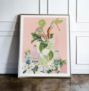 Mojito Cocktail Art Print, Retro Lime Girls Pop Art Poster, Vintage Bar Wall Art, Kitchen or Home Bar Decor, Digital Download