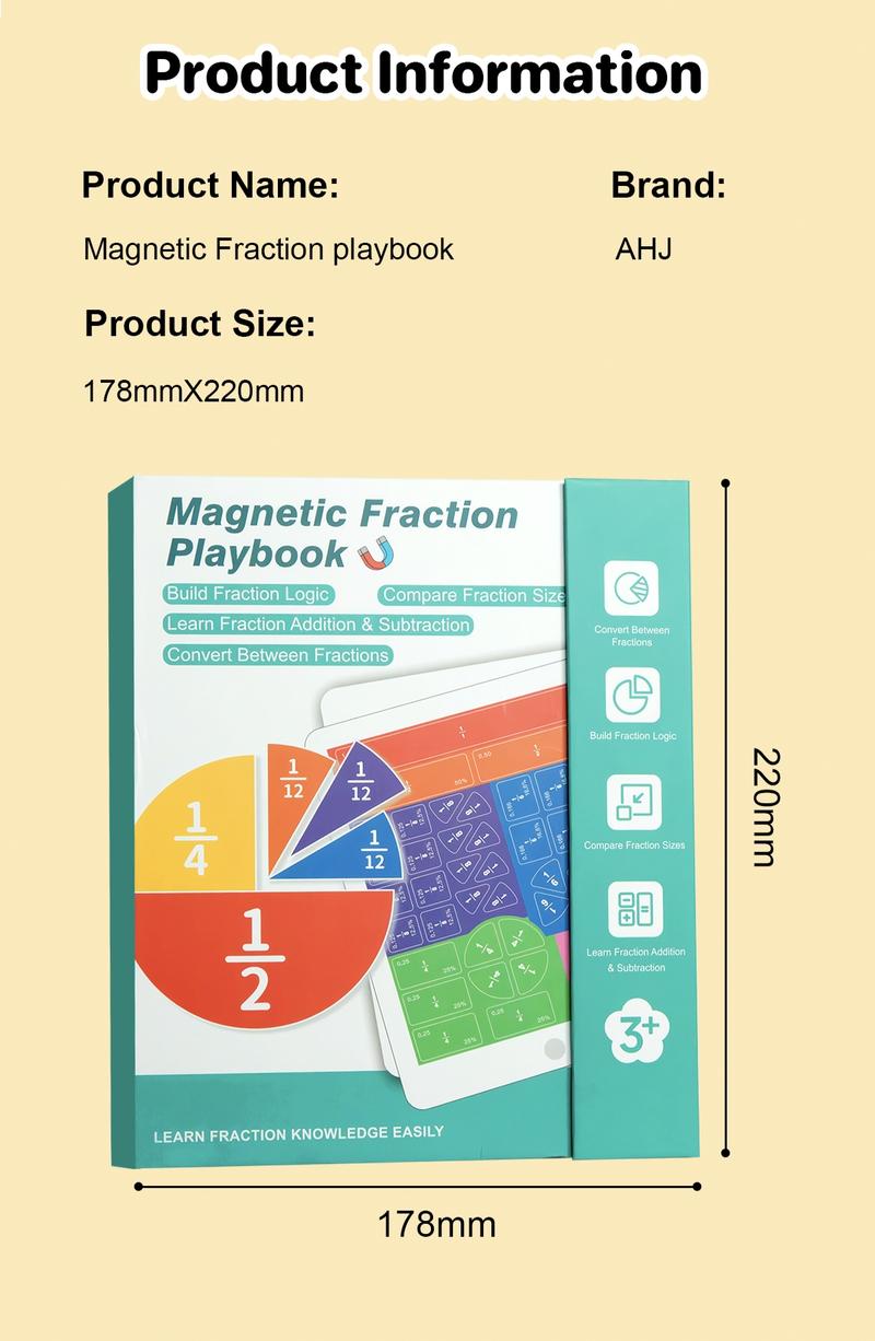 Magnetic Fraction Demonstration Book – Visual Math Manipulatives with Tiles & Circles, Educational Toy for Kids, Montessori Homeschool Supplies and Interactive Math Teaching Aid for Preschool Learning