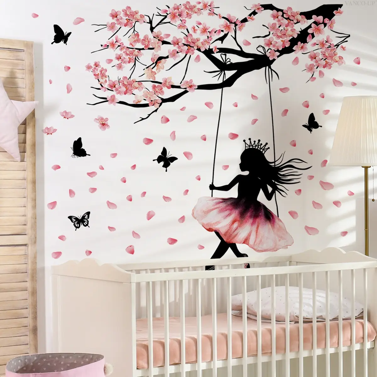 Hand-Drawn Branch Princess Wall Stickers Set of 3 (30x90cm), Home Decor for Living Room & Bedroom Walls, Elegant Background Decoration, Interior Wall Decor