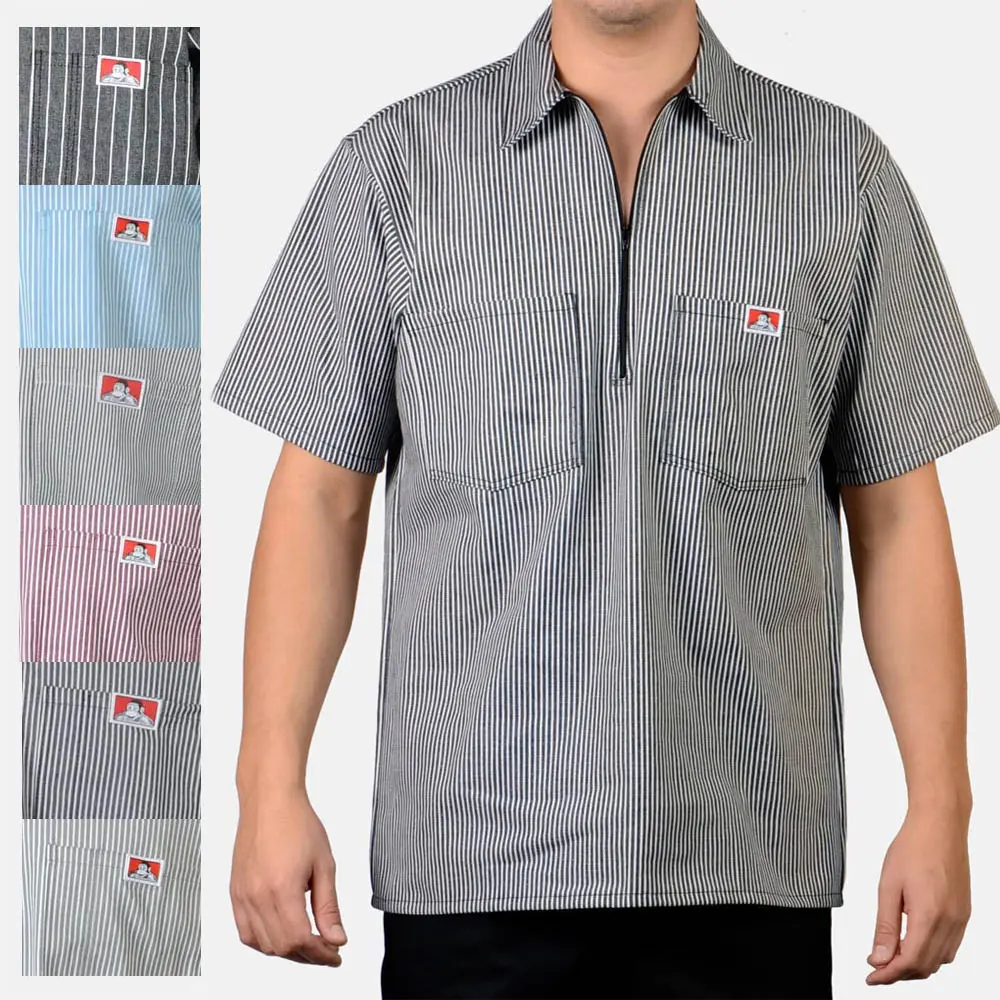 Ben Davis Men's Striped Short Sleeve 1/2 Zip Shirt