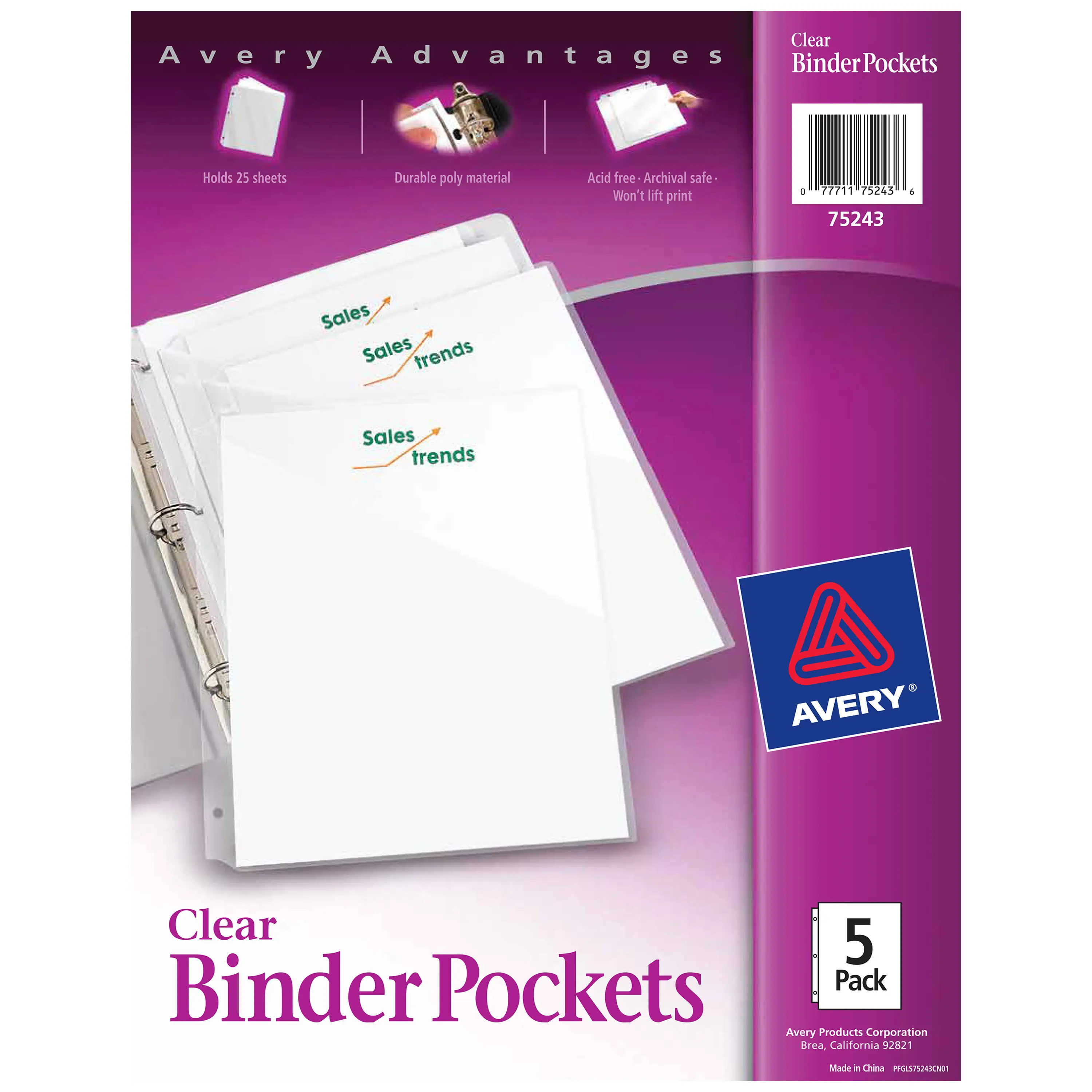 Avery Binder Pockets for 3 Ring Binders, Clear, for 8.5" x 11" Documents, Acid-Free and Archival-Safe, 15 Binder Folders Total (75296)