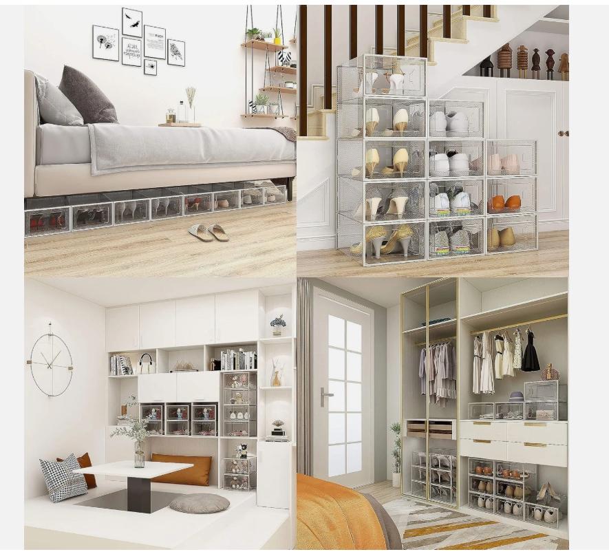 12/36 Pack XL Clear Drop Side Shoe Boxes Stackable Sneaker Storage Display Case