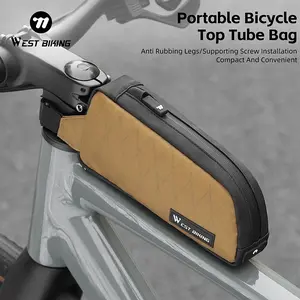 WEST BIKING Bike Top Tube Bag, Screw-Installed Bicycle Frame Bag, Anti-Scratch Leg Design, Compact Cycling Storage for Commuter Mountain Bike, MTB & Road Bikes