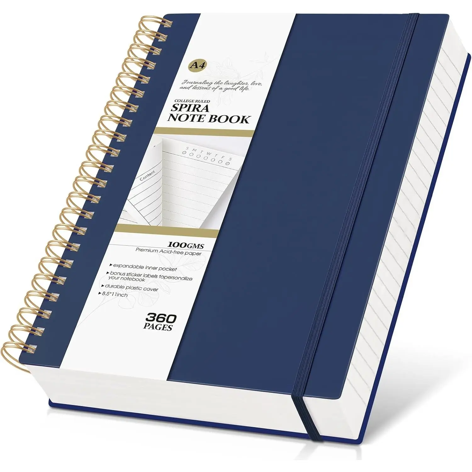 Spiral Notebook Journal College Ruled 8.5''x 11'', 360 Pages Lined Thick Journals for Women Men, A4 Large Spiral Notebooks with 100GSM Paper, Spiral Journaling for Writing Work, School Blue