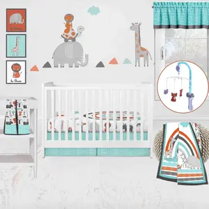 Bacati - Jungle Safari Animals 10-Piece Crib Bedding Set with 2 sheets - Aqua/Orange/Grey