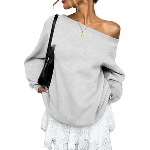 Womens Fleece Lined Sweatshirt Off Shoulder Long Sleeve Pullover Top Oversized Shirt Basic Slouchy Clothes 2025