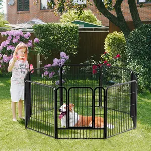 PetCozife Small/Medium Dog Indoor Outdoor Fence, Dog Playpen | 32 Inch, 8 Panels | Heavy Duty Metal Pet Exercise Pen | Indoor Outdoor Fence Panels | Rust-Resistant, Removable, Anti-Skid, Expandable Design, Cat Exercise Enclosure Gate, Garden Patio Fence