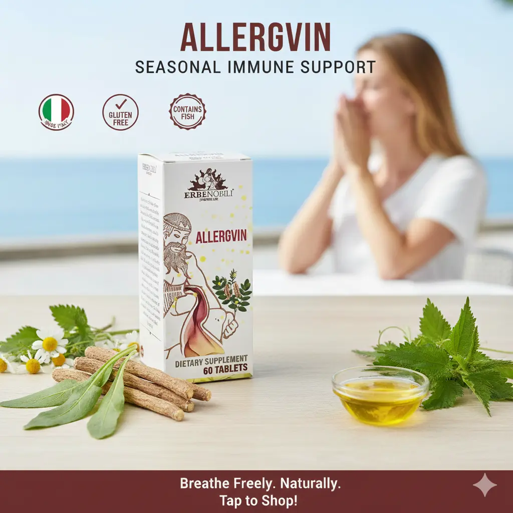 Erbenobili Allergvin 60 Tabs Seasonal Immune Support with Fish Oil & Plantain for Respiratory Health