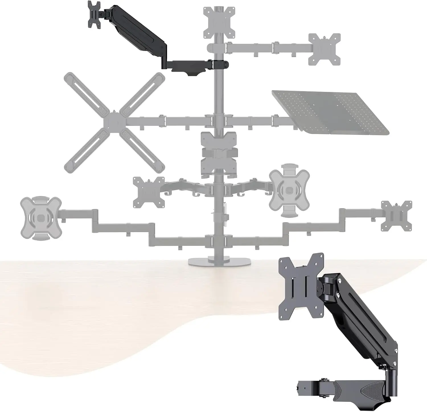 Pholiten Single Monitor Arm, Gas Type Display Arm, Double Articulated, 35MM Pole Mount, Supports 13-32Inches, Load Capacity 22.0 lbs, VESA 75-100mm MD8411DB