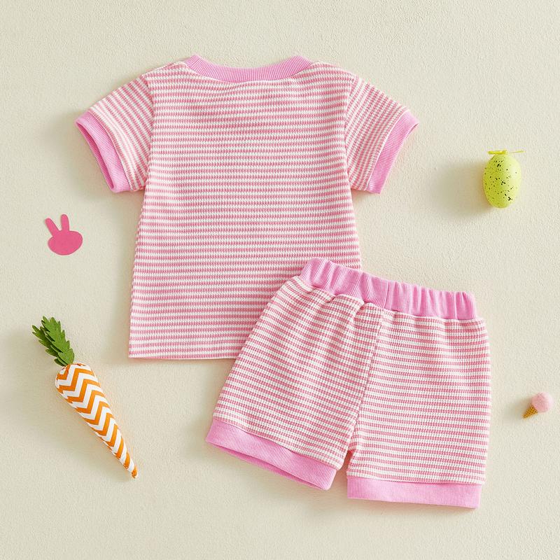 Toddler Baby Little Girl Easter Shorts Set Short Sleeve Carrot Bunny Letter Embroidery T-Shirt and Shorts Outfits 0-3 Years