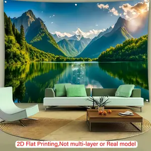 1pc Extra Large Landscape Tapestry - Serene Mountain Lake Scene with Lush Greenery & Reflective Water, Horizontal Polyester Wall Hanging for Living Room, Bedroom, Studio, Cafe, Bar Decor - No Electricity Needed, Perfect Gift for Anniversaries & Large Even