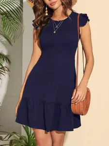 Summer Two-Layer Ruffle Sleeve Sleeveless A-Line Solid Dress, Casual Vacation Wear, Perfect for Relaxing Days, Stylish and Comfortable Design