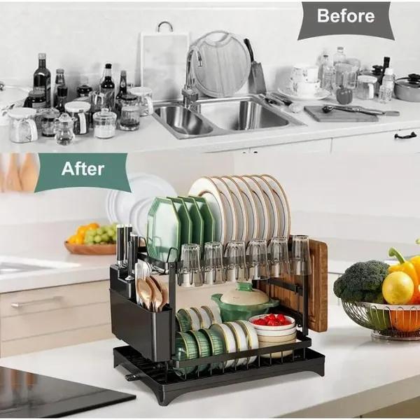 Kitchen dish drying rack organizer, large capacity, with drainage board  dish drying racks