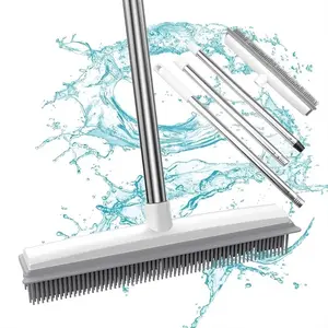 Pet Hair Removal Broom, 2-in-1 Floor Brush for Carpet, Rubber Broom with Squeegee for Carpet for Hardwood Floor, Tile, Cleaning Supplies 2024, Home Care Supplies, Boyfriend Gifts, Household Cleaning Product, Soft Bristle Broom