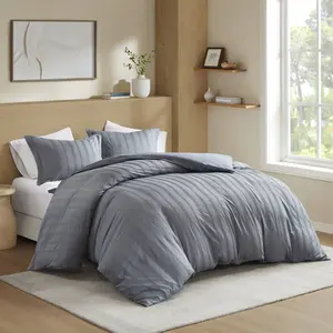 Super Listing AM12-0576 Woven Striped Duvet Set, Blue & Gray - King Size