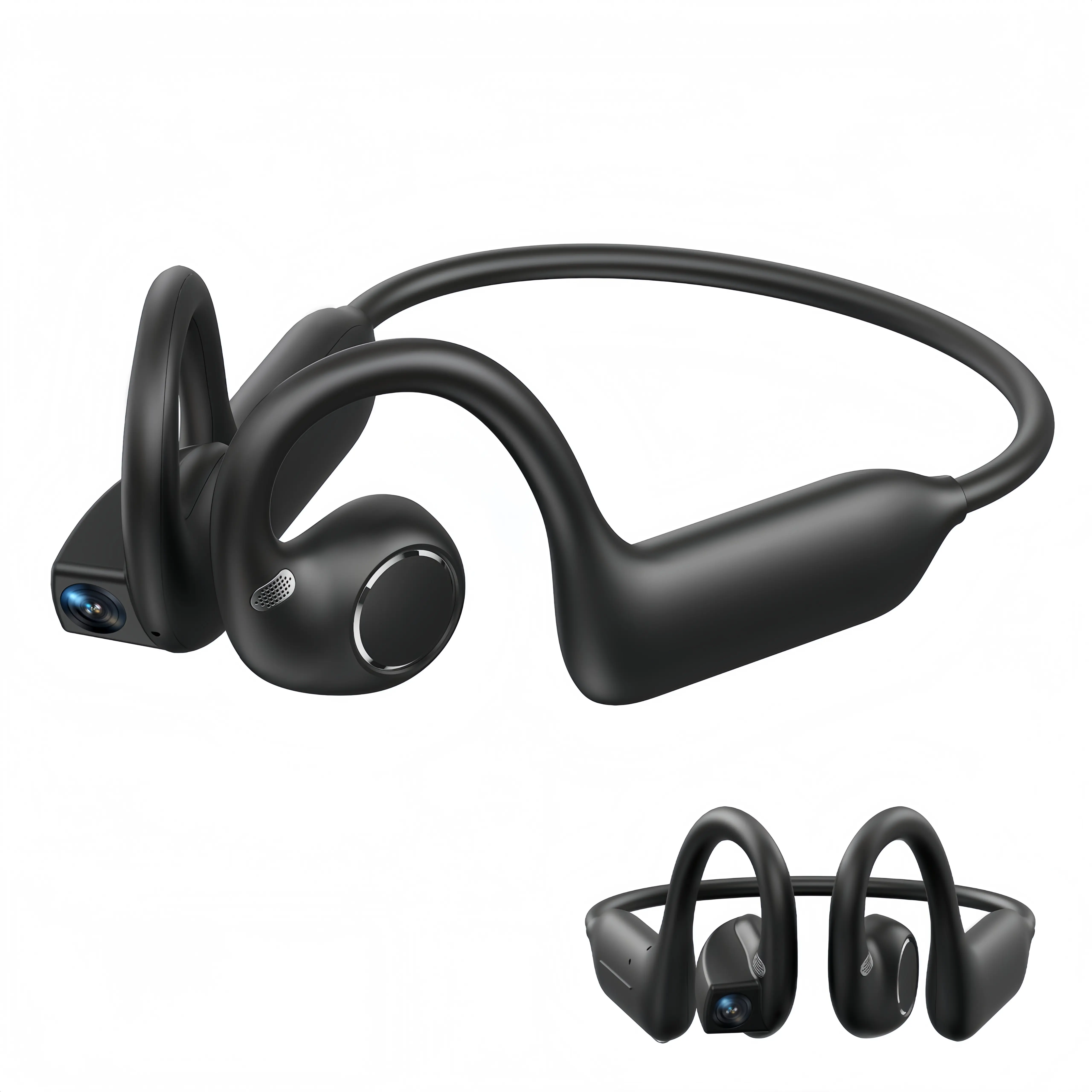 E12 AI Smart Open-Ear Bluetooth Earbuds - Silicone Ear-Hook, Waterproof, 8MP 1080P EIS Stabilization, Mobile First-Person Video Recording, OpenAI Object Recog, Real-Time Translation & Voice Recording, Sports Clear Calls Audio Headset