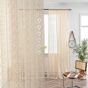 Openwork Woven Fabric Craft Curtain, Boho Style Tassel Curtain, Home Decoration Curtain, Home Decor for Living Room Bedroom Kitchen Wardrobe