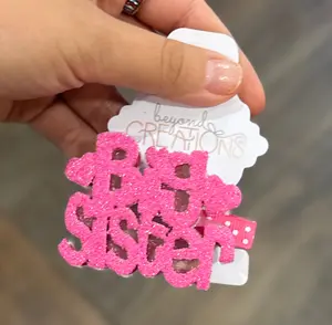 Big Sister Hot Pink Glitter Shaker Clip