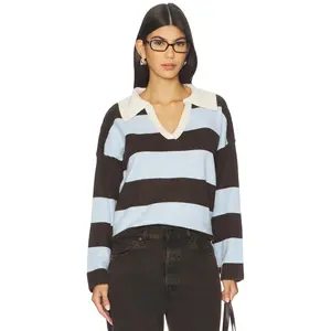 Central Park West Striped Rugby Sweater in Baby Blue & Chocolate