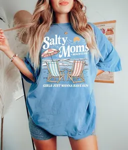 Comfort Colors Beach Shirt, Salty Moms Beach Club Shirt, Summer Vibes Shirt, Aesthetic Beach T-shirt, Girls Trip Shirt, Gift For Mama