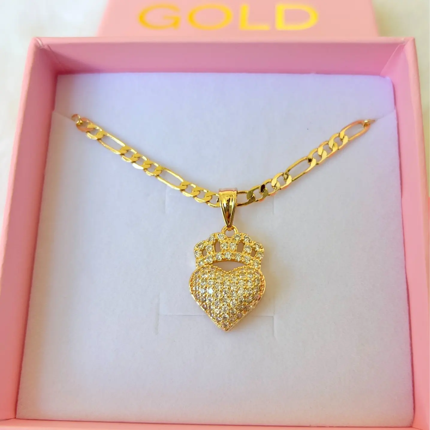 18K Gold Plated Diamond Inspired Heart Crown Necklace