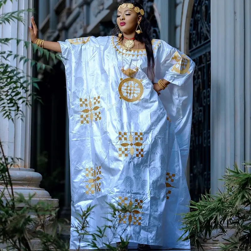 MADASHIKI Gold Embroidery Bazin Boubou African Nigerian Plus Size Dashiki Long Robe With Scarf High Quality Party Wedding Bride Cloting Dresses
