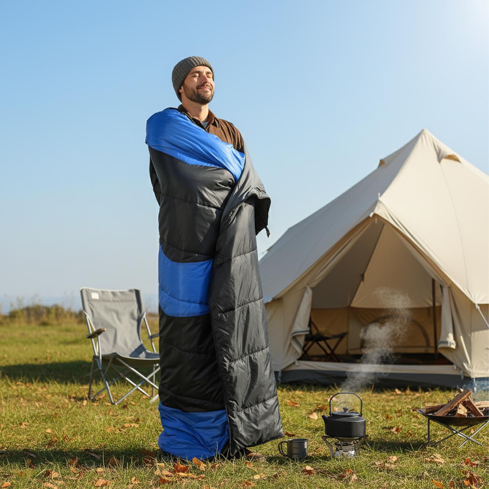 Rectangular Heated Sleeping Bag, Lightweight Sleeping Bag with Multi USB Powered Heating Pads, Waterproof Compact Envelope Sleeping Bag for Backpacking Hiking, Blue