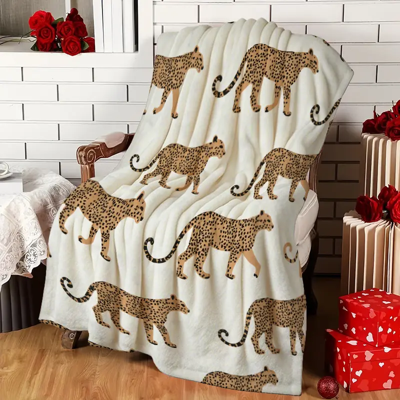 1Pc Cheetah Print Blanket - Soft Stylish Animals-Themed Indoor Throw - Machine Washable - For Bedroom,Camping Sleeping Gear - Ideal For Enthusiasts, Cheetah Enthusiasts