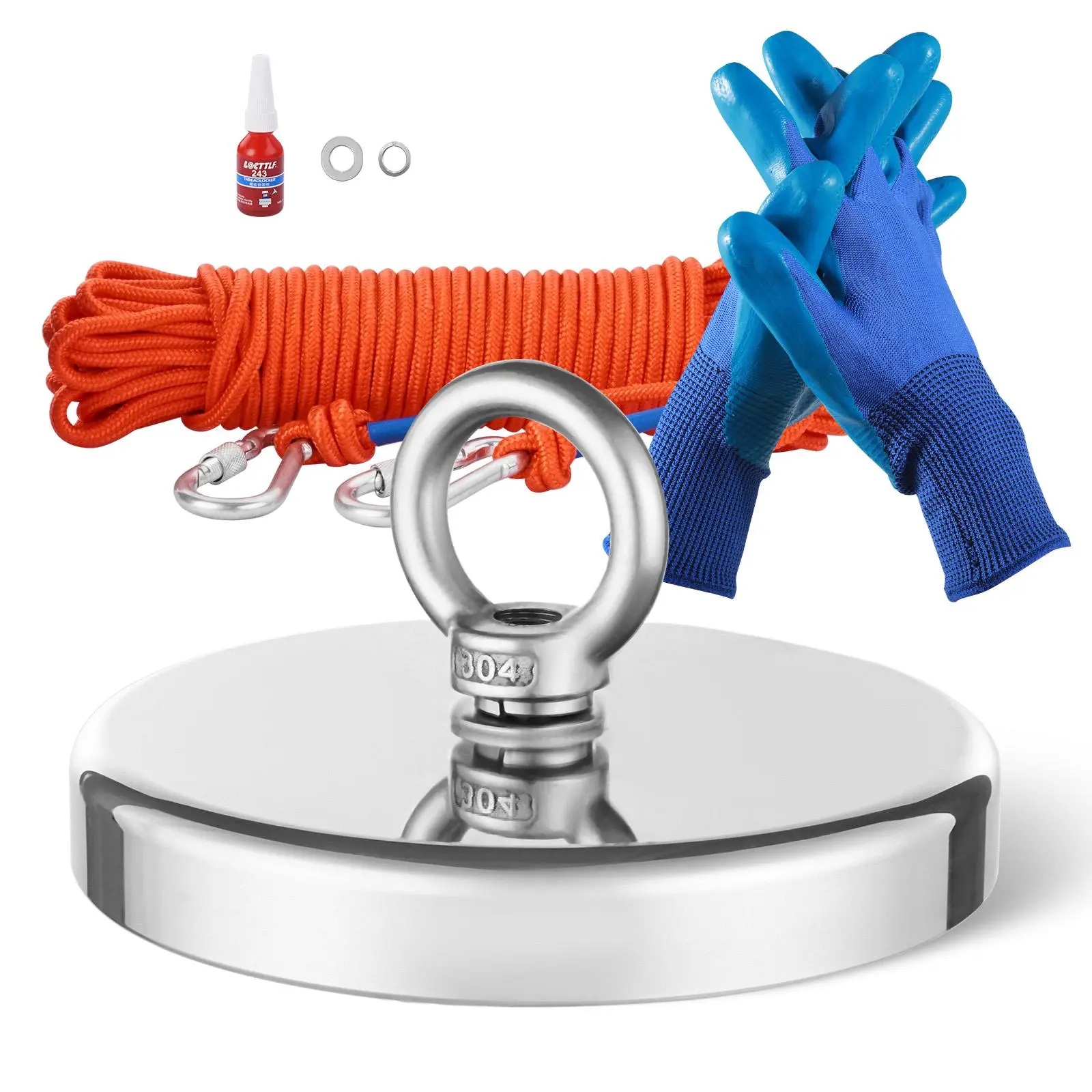 【Summerfinds】VEVOR Magnet Fishing Kit, 1300 LBS/590 Kg Single-Sided Pulling Force Strong Magnet Fishing Kit, Rare Earth Neodymium Magnetic Fishing Kit Includes Grappling Hook, Heavy Duty Rope, Gloves and Eyebolt