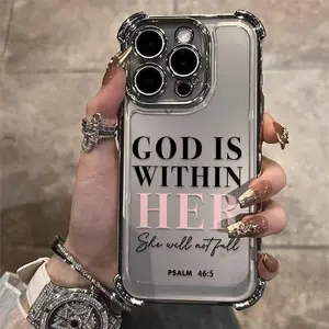 God Is Within Her Pattern Anti-Drop Shockproof Transparent Protective Screen Protector Tough Phonecase Accessory for iPhone 16/15/14/13/12/11 XsPro Max Plus